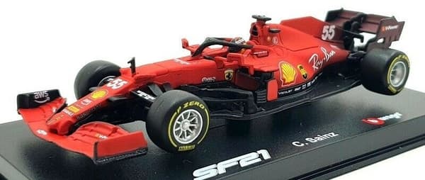 F1 bil FERRARI SF21 #55 Sainz HJELM BBurago 1:43