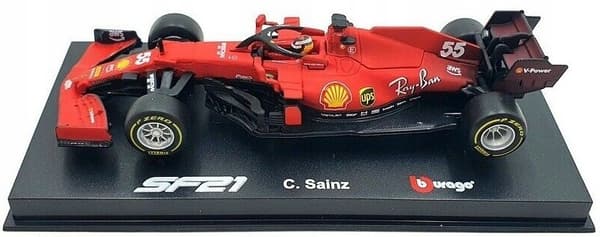 F1 bil FERRARI SF21 #55 Sainz HJELM BBurago 1:43