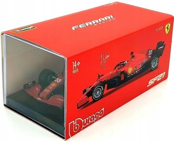 F1 bil FERRARI SF21 #55 Sainz HJELM BBurago 1:43