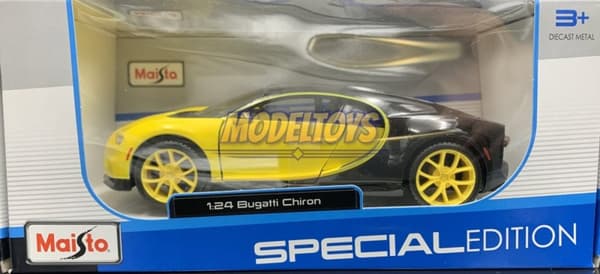BUGATTI Chiron gul 1:24 modell Maisto 31514