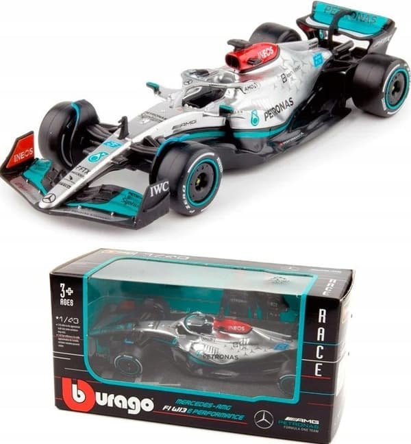 F1 bil MERCEDES W13 E #63 Russell Bburago 1:43