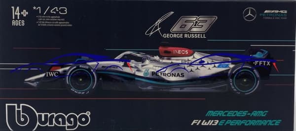 F1 bil Mercedes W13 63 Russell KASK BBurago 1:43