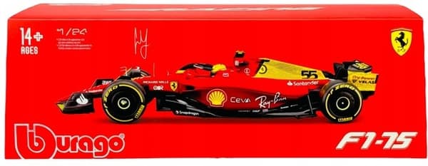 F1-bil FERRARI F1-75 GP Italien 2022 Monza C. Sainz #55 1:24 Bburago 26806