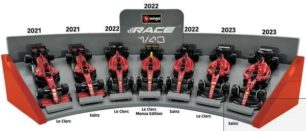 Ferrari F1 Leclerc Sainz SUPER sæt med 7 BBurago 1:43