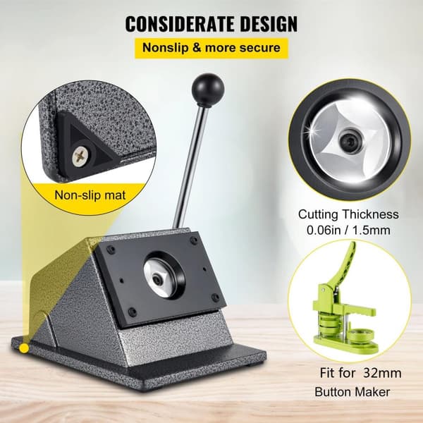 32mm manuell stansmaskin för runda märkespapper med ergonomiskt handtag/4 gummifötter, gjutjärnsmaterial, vasst stålblad