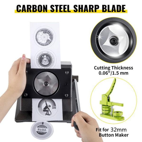 32mm manuell stansmaskin för runda märkespapper med ergonomiskt handtag/4 gummifötter, gjutjärnsmaterial, vasst stålblad
