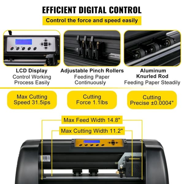 14 tum 10-500g 10-800mm/s vinyl skärplotter med COM och USB portar, digital kontroll, hög precision, justerbar skärkraft/hastighet, hög kompatibilitet