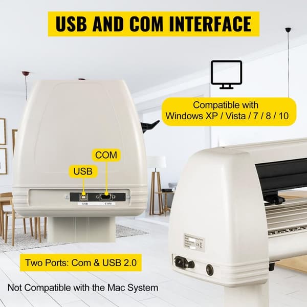34-tums vinylskärplotter med stativ, High Efficiency, COMPIM och USB-portar, Justerbar kraft/hastighet, Anti-avvikelse Design