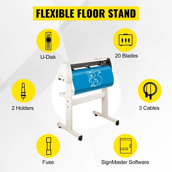 34-tums vinylskärplotter med stativ, High Efficiency, COMPIM och USB-portar, Justerbar kraft/hastighet, Anti-avvikelse Design