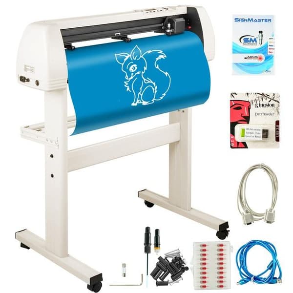 34-tums vinylskärplotter med stativ, High Efficiency, COMPIM och USB-portar, Justerbar kraft/hastighet, Anti-avvikelse Design