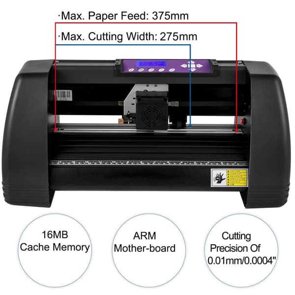 375 mm manuell vinylskärplotter med LCD-panel och COM, USB, U-disk portar, stöder offline-drift, exakt skärning, kompakt struktur