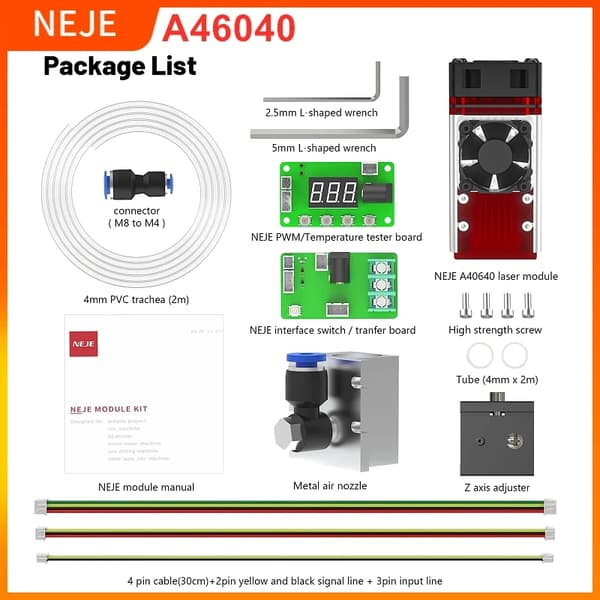 Højeffektiv Lasermodul til CNC, Justerbar Fokus, 12W Pulsstrøm,A40640 Lasermodul