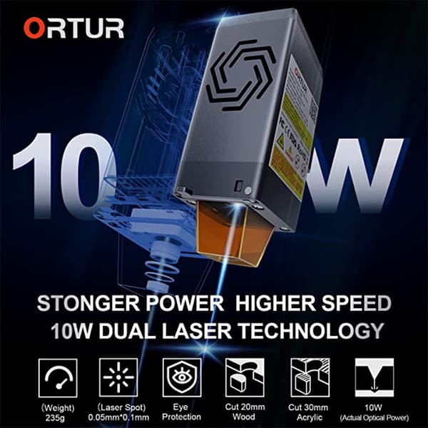 Ortur LU2-10A Lasermodul, Ægte 10W Effekt, Højhastighedsgravering