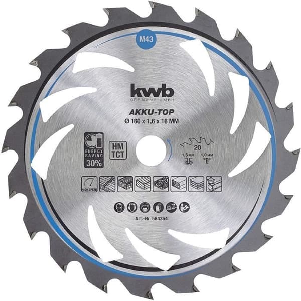kwb AKKU-TOP Cirkelsåg Easy Cut Finskuren med speciella alternerande tänder 20 tänder Ø 160 x 16 mm - 584354