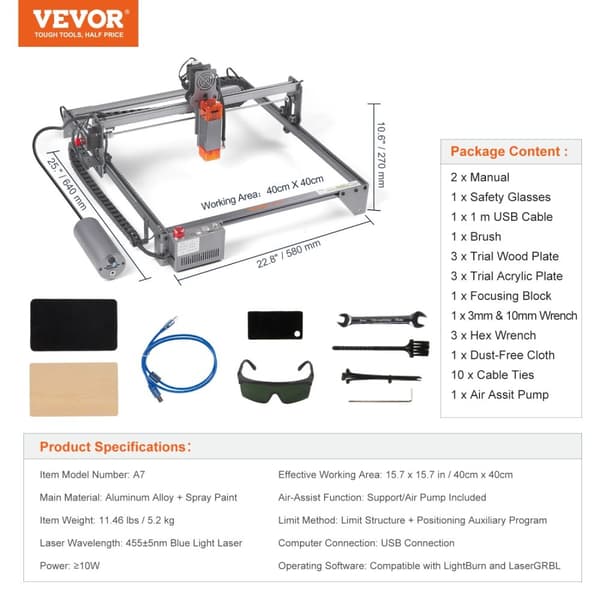 Laserkaiverrin 10W teho, 15,7"x15,7" työtila, korkeanopeuksinen suorituskyky,10W10W