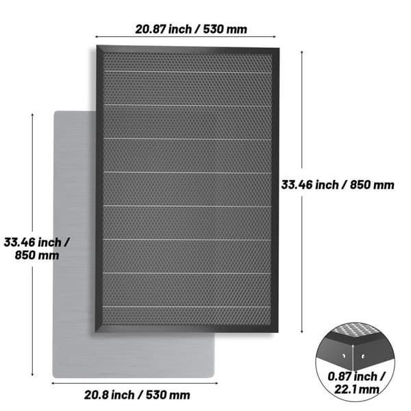 NEJE Laser Honungskombinationspanelbord, 530 x 850 mm storlek, hållbar galvaniserad järn och aluminium, CE-certifierad