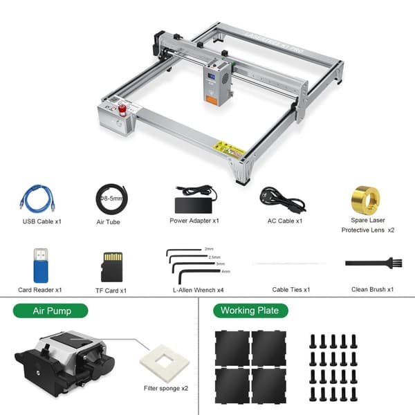 20000mm/min lasergraveringsmaskin med 30W lasermodul och luftpump, 400X400mm arbetsyta, flera säkerhetsskydd