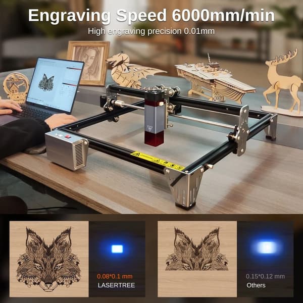 10W 6000mm/min 300*300mm mini lasergraveringsmaskin med komplett uppsättning tillbehör, laserskärmaskin, hög precision