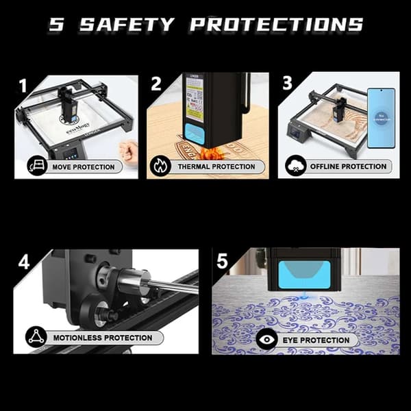 20W 375*375mm lasergraverings- och skärmaskin med färgpekskärm, flerfärgsgravering, flera säkerhetsskydd
