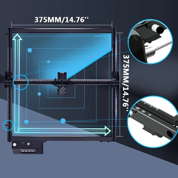 20W 375*375mm lasergraverings- och skärmaskin med färgpekskärm, flerfärgsgravering, flera säkerhetsskydd