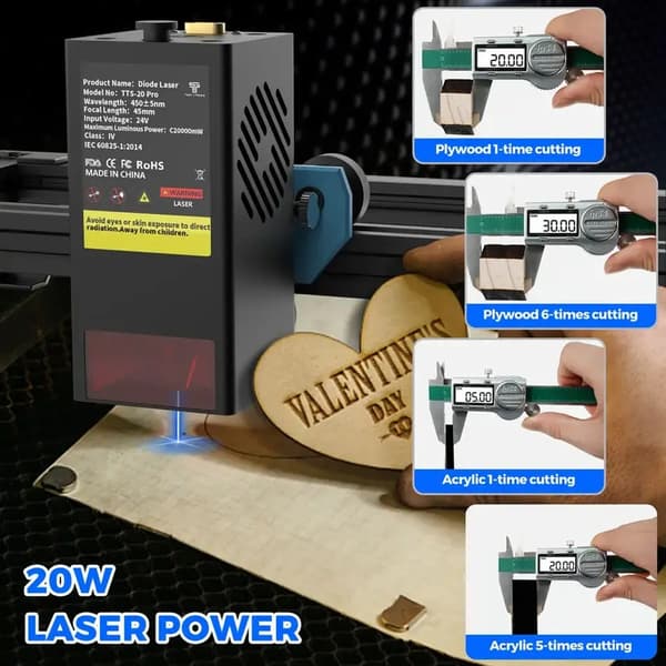 20W 500mm/s industriell lasergraveringsmaskin med luftpump, 418*418mm arbetsområde, flera kontrolllägen, lätt att montera