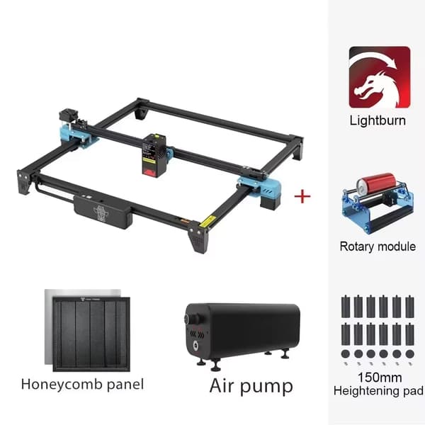 20W 500mm/s 418*418mm industriell lasergraveringsmaskin med luftpump och roterande modul, flera kontrolllägen, lätt att montera