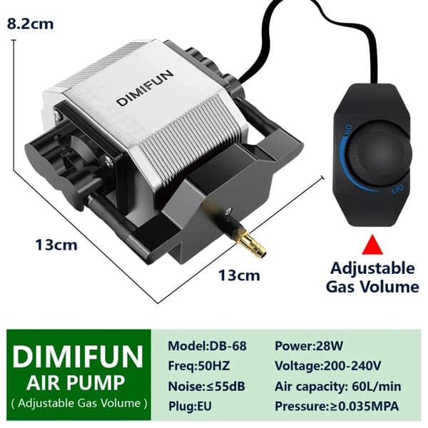 DIMIFUN Luftpump, 28W effektutgång, 60L/min luftkapacitet,EU 200-240V 50Hz