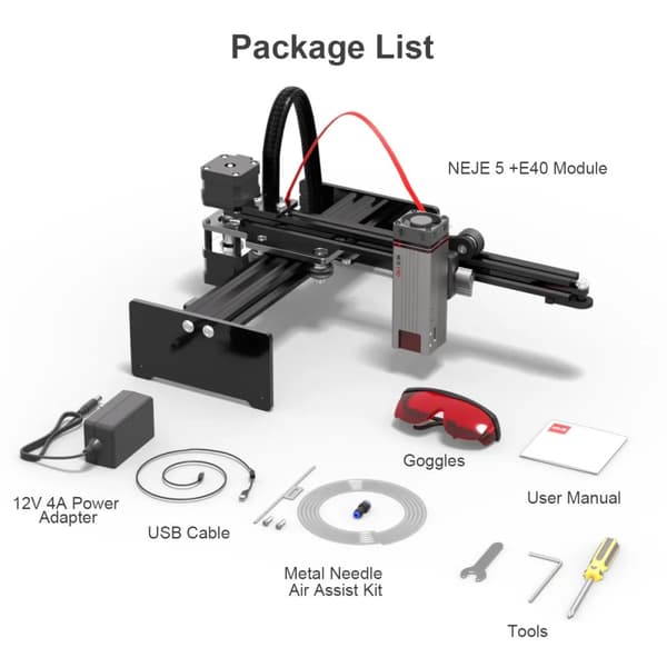 NEJE 5 Laserskærer, inkluderer briller, USB-kabel,NEJE 5 E40