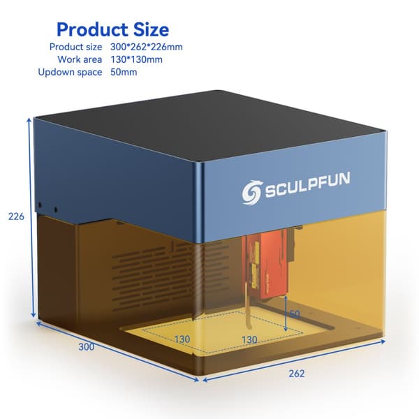 Sculpfun iCube Lasergraver, Ultra-Fin 0,02 mm Laserprik, Højhastighed 10.000 mm/min Gravering,5W