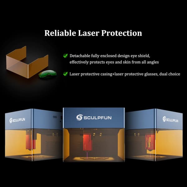 Sculpfun iCube Lasergraver, Ultra-Fin 0,02 mm Laserprik, Højhastighed 10.000 mm/min Gravering,5W