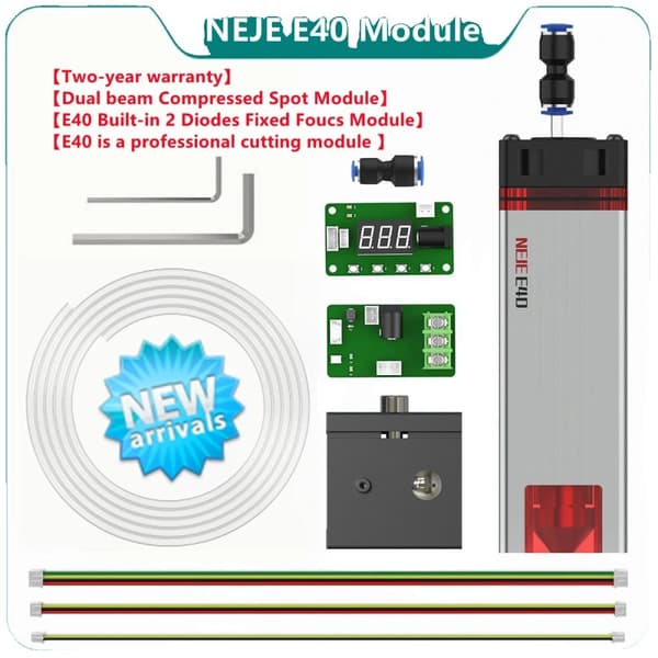 Lasermodul, 10W+ optisk effektudgang, 0,06x0,06 mm fokusstørrelse,E40 80W Modul
