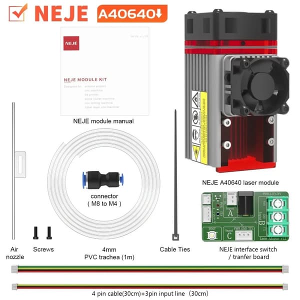 NEJE A40640 Laser Modul, 12W Optisk Effekt, Justerbar Fokusering,A40640 Laser modul