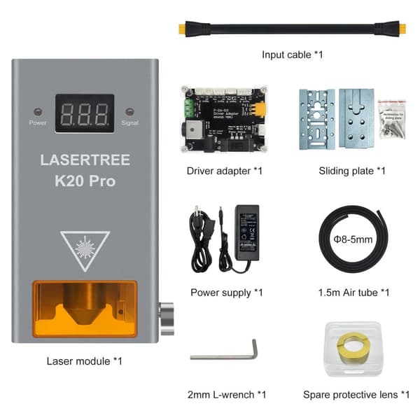 Laserimoduuli, 10W-40W optinen teho, ilmavalmisteinen sinivaloinen laserpää,LT-K20-Pro, EU-Pistoke