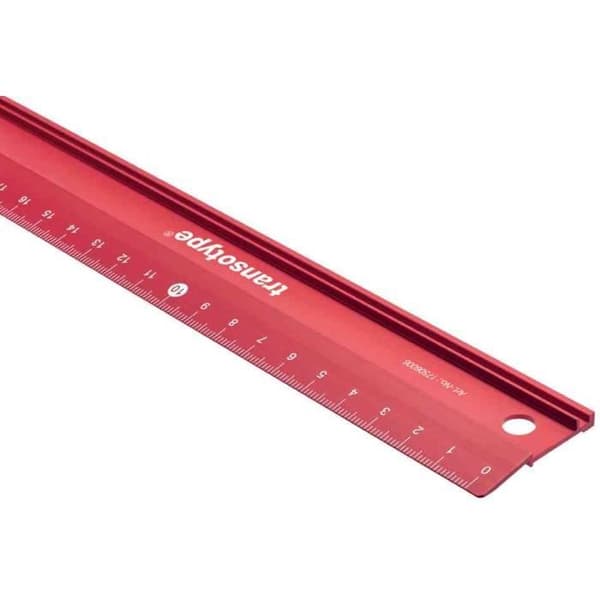 Röda 300 mm aluminium skärlinjal med halkskydd - TRANSOTYPE - Skärlinjal