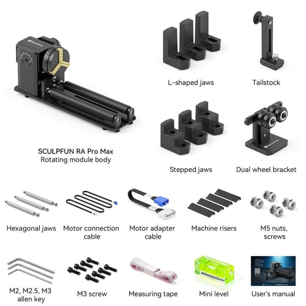 SCULPFUN RA Pro Max -rullamoduuli, monitoiminen pyörivä moduuli, 180° säädettävä kulma, laaja yhteensopivuus