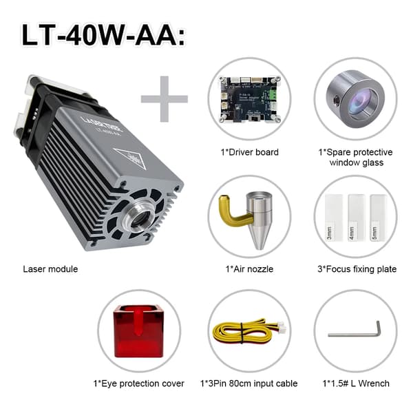 Lasermodul, 5W udgangseffekt, luftassisterende funktion, magnetisk øjenbeskyttelseshætte,LT-40W-AA
