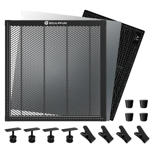 Laserleikkaus hunajakennopaneeli, koko 400x400mm, sisältää metalliklipsit,musta