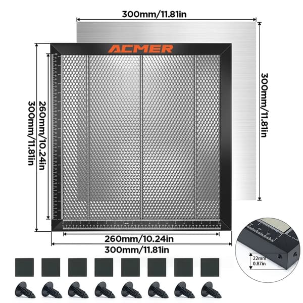Laser Honningkage Bed, Forbedret Præcision, Forbedret Luftstrøm,300x300x22 mm