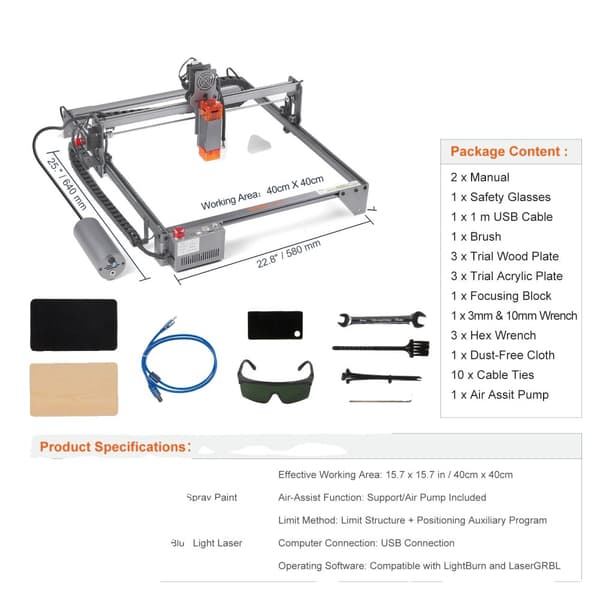 Lasergravør 10W Output, 15,7"x15,7" Arbejdsområde, Højhastighedspræstation,10 watt