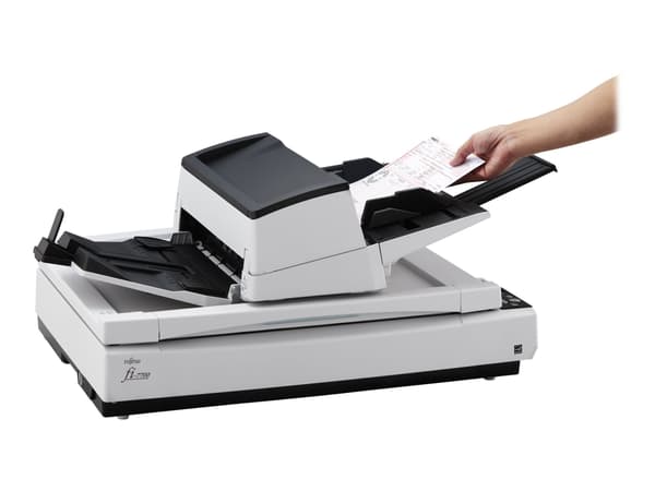 Ricoh fi-7700S - Dokumentskanner - Dobbel CCD - ARCH B - 600 dpi x 600 dpi - inntil 75 spm (mono) / inntil 75 spm (farge) - ADF (300 ark) - USB 3.1 G Sort, Hvit