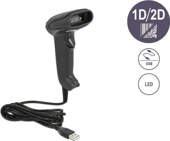 DeLOCK USB-viivakoodilukija 1D ja 2D liitäntäkaapelilla - Saksalainen versio - Kannettava viivakoodinlukija - 1D/2D - LED - Koodi 128, Koodi 39, EAN-1
