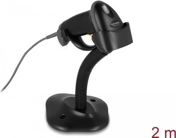 Delock USB stregkodescanner 1D med tilslutningskabel og holder - laser - sort (90584)