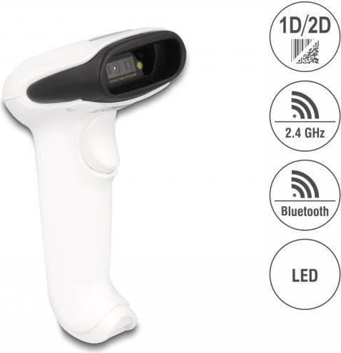 Delock Barcode Scanner 1D ja 2D 2,4 GHz, Bluetooth tai USB - valkoinen (90587)
