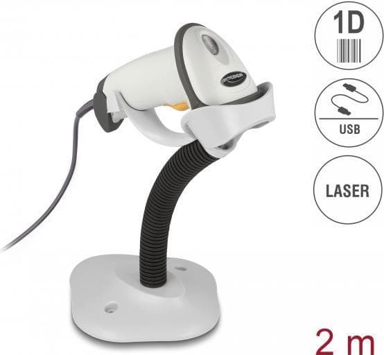 Delock USB-viivakoodinlukija 1D liitäntäkaapelilla ja pidikkeellä - laser - vaaleanharmaa (90565)