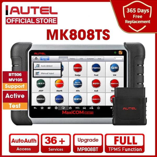 Autel MaxiCOM MK808TS OBD2 Bluetooth Scanner Bil Tpms Diagnostiske værktøjer Programmering Automotive Scanner Active Test PK MP808BT