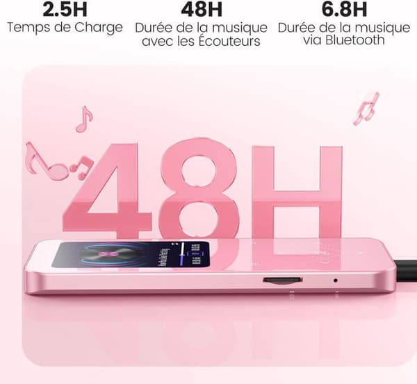 AGPTEK 32GB Bluetooth 5.3 MP3-högtalare med pekknappar, 2,4 tum stor skärm, TF-kort upp till 128G - Rosa
