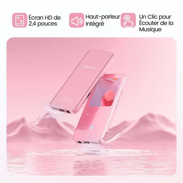 AGPTEK 32GB Bluetooth 5.3 MP3-högtalare med pekknappar, 2,4 tum stor skärm, TF-kort upp till 128G - Rosa