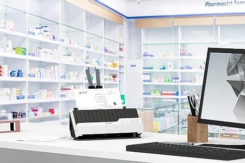 Epson Desktop Scanner DS-C330, kompakt A4 business scanner med lavt strømforbrug, duplex feed scanner med alsidig mediebehandling, sort/hvid