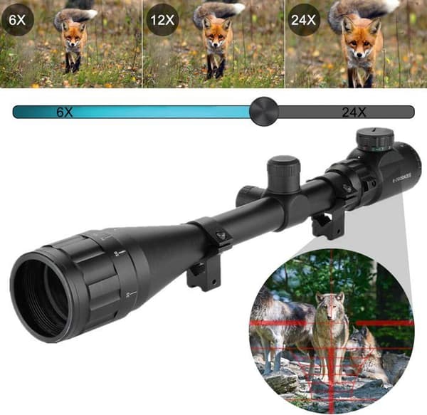 YUENFONG Riflescope 6-24x50AOEG Avståndsmätare Röd &amp; Grön Mil-Dot Jakt med 11 mm fäste för jakt