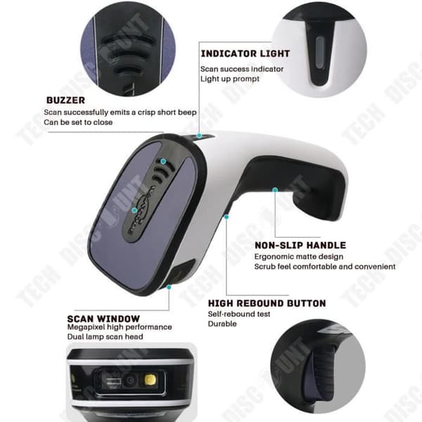 TD® Handhållen endimensionell trådlös streckkodsskanningspistol Supermarket Cashier Express Scanning Gun